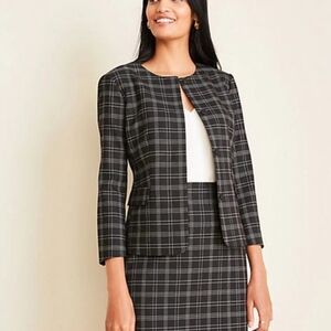 Ann Taylor Black & White Plaid Collarless Blazer